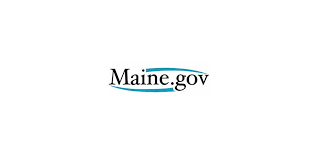 Maine dot gov logo with blue line above and below