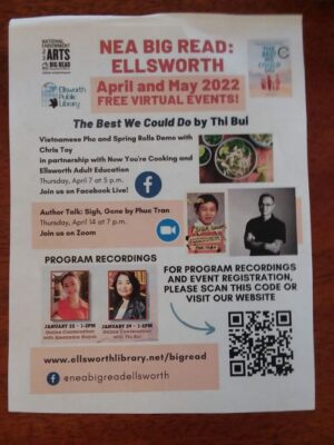 image of flyer promoting Ellsworth Library NEA Big Read for April and May 2022